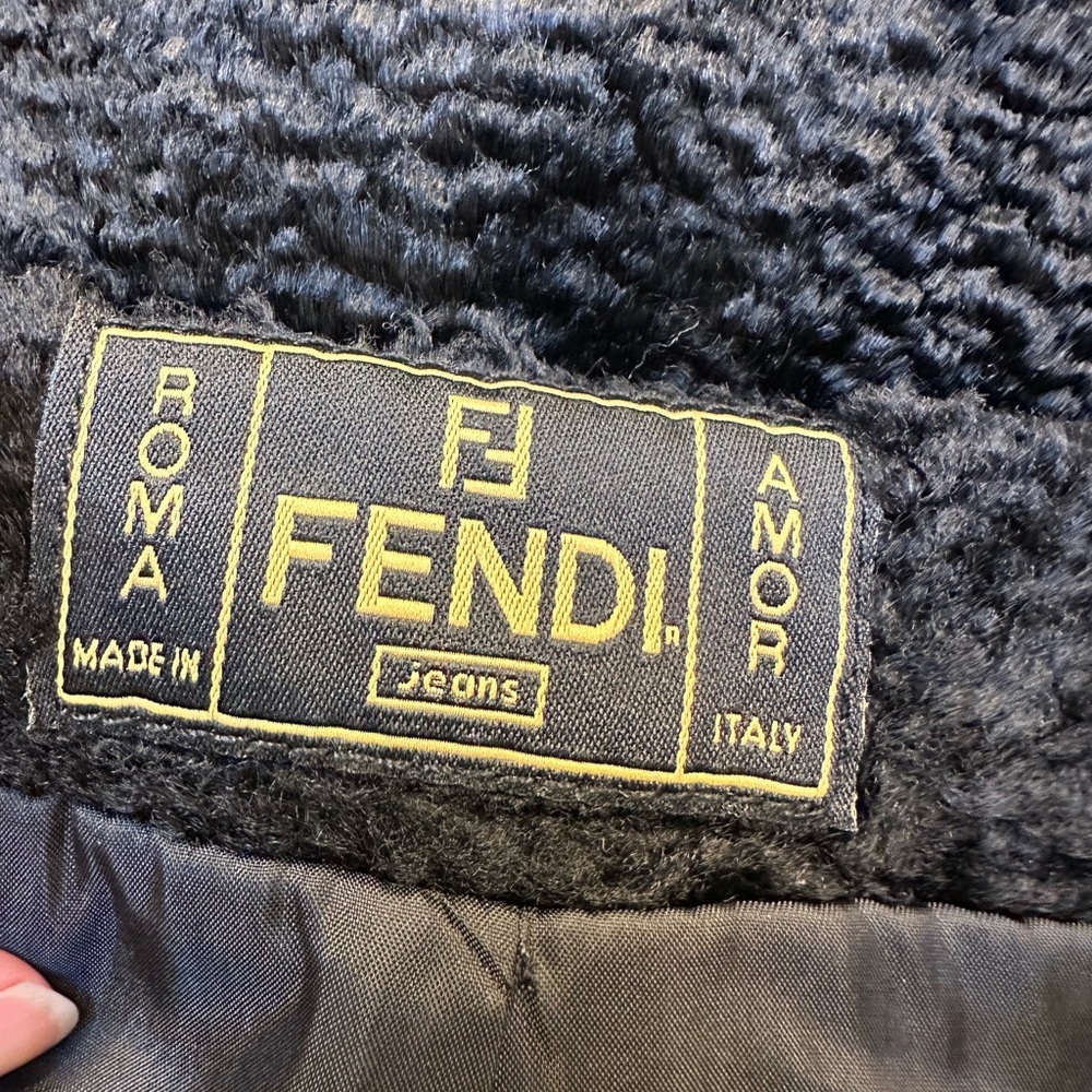 Vintage FENDI ROMA Designer Black Faux Fur Black Textured Mini Skirt Size US 32 - Picture 6 of 10